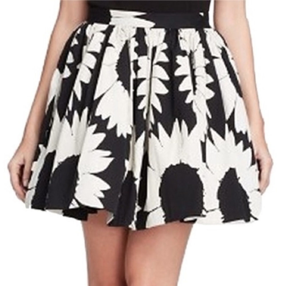 Alice + Olivia Sunflower Ballet Boho Lined Mini Skater Skirt Black Cream